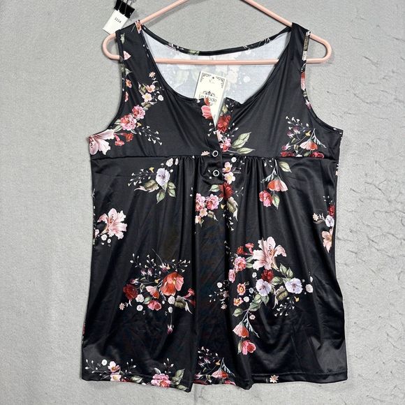 La Mode Tops - La Mode Black Floral Sleeveless Top Size Small